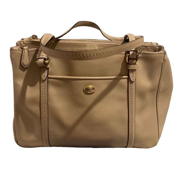 COACH Peyton Leather Jordan Double Zip Women’s Tote Handbag Cream - Picture 1 of 12